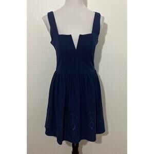 NWT Francesca's Mi Ami Navy Blue Mini Dress Size M Laser Cut Skirt Feminine